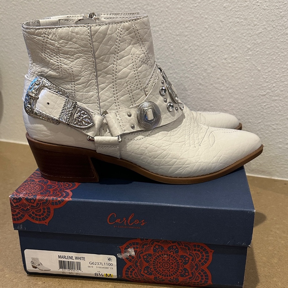 Carlos by Carlos Santana White Embellished Ankle Boots - Picture 2 of 10